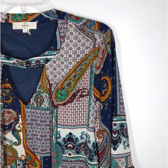 Entro Paisley Patchwork Long Sleeve Dress size Large - Picture 3 of 11